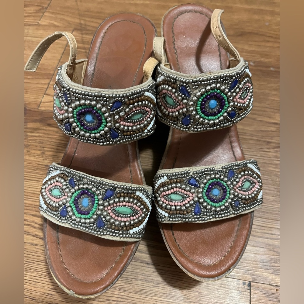 Beaded boho wedge sandals